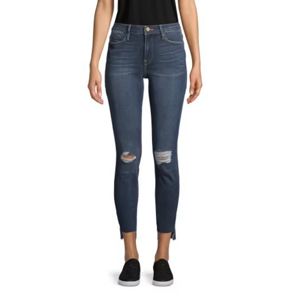 FRAME Denim - FRAME DENIM Distressed Skinny Cropped Jeans in Blue